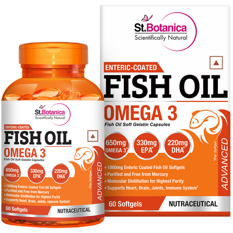 St.Botanica Fish Oil 1000mg Advanced Double Strength 650mg Omega 3 with 330mg EPA, 220mg DHA - 60 Softgels