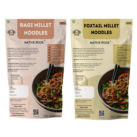 Native Pods Millet Noodles | Not Fried | No MSG | Pack of 2 | 180g X 2 | Ragi + Foxtail millet