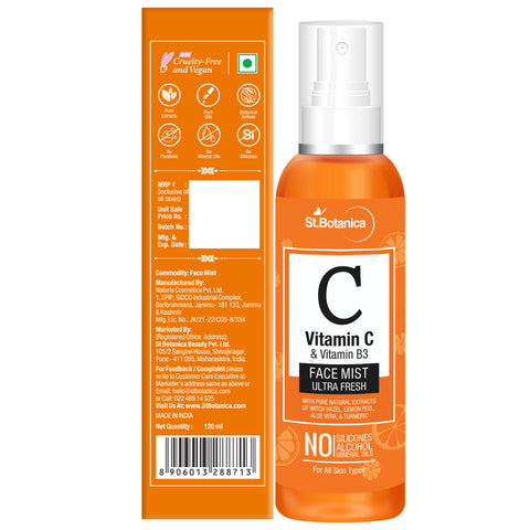 St.Botanica Vitamin C & B3 Face Mist, Ultra Fresh - Refreshes & Enhances Natural Radiance, 120 ml