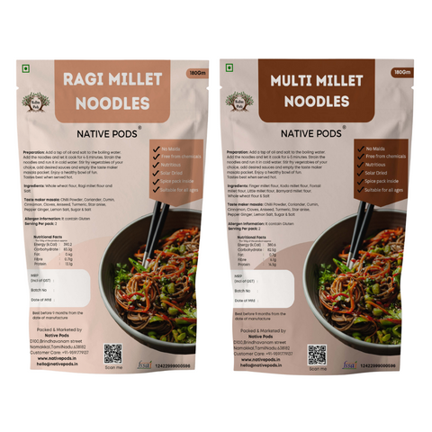 Native Pods Millet Noodles | Not Fried | No MSG | Pack of 2 | 180g X 2 | Ragi + Multi-millet