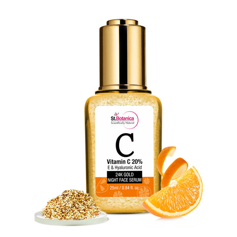 St.Botanica Vitamin C 20%, E & Hyaluronic Acid 24k Gold Night Face Serum - Brightening + Night Skin Repair, 25 ml