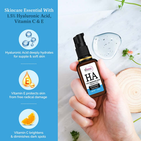 St.Botanica Hyaluronic Acid 1.5% Face Serum + Vitamin C, E For Intense Hydration - 20ml