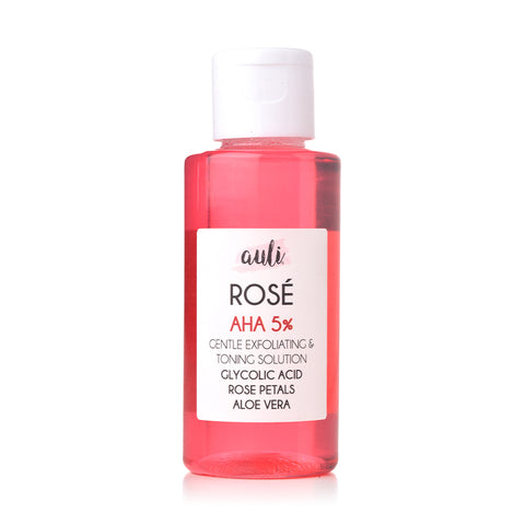 Auli Rose AHA 5% and Rose Water Deep Exfoliating Toner for all skin types, it helps purify skin and removes pigmentation for even toned skin - 100ML