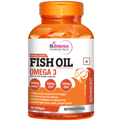 St.Botanica Fish Oil 1000mg Advanced Double Strength 650mg Omega 3 with 330mg EPA, 220mg DHA - 60 Softgels