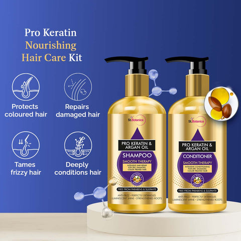 St.Botanica Pro Keratin & Argan Oil Shampoo + Conditioner Kit (300ml Each), No Sulphate, Paraben