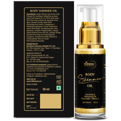 St.Botanica Body Shimmer Oil - Nourishing & Moisturizing Oil With Shea Butter, Vitamin E, 30 ml