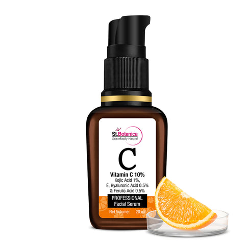 St.Botanica Vitamin C 10%, E & Hyaluronic Acid 0.5% + Kojic Acid 1% + Ferulic Acid 0.5% Face Serum for Boosting Natural Glow with Stable Vitamin C, 20ml