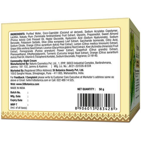 Oriental Botanics Nature's Vitamin C Brightening Face Night Cream - With Kakadu Plum - For Revitalized and Glowing Skin, 50 g