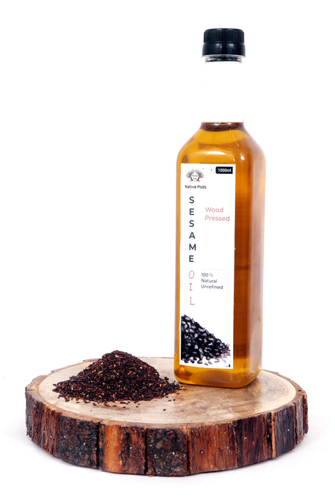 Native Pods Cold Press Sesame Oil/Gingelly Oil/Nalla Enna (Wood Pressed) - Kacchi Ghani/ Chekku/ Kolhu - Unrefined/Unfiltered