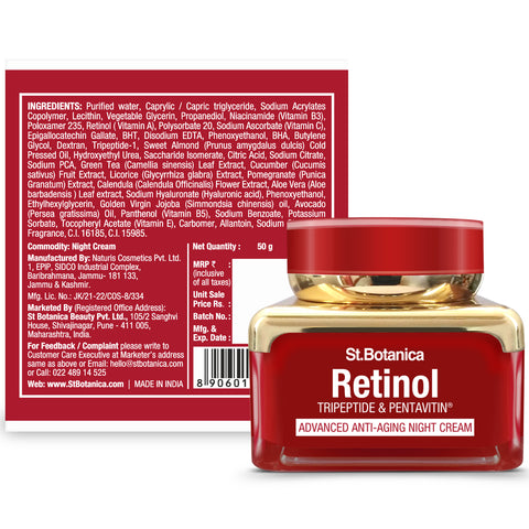 St.Botanica Retinol Advanced Anti Aging Night Cream - With Retinol, Vitamin C & Botanical Extracts - Wakeup To Intensly Moisturized Younger Looking Skin, 50 g (STBOT590)