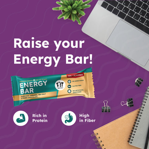 FiT Nutrition Energy Bar | Almonds(73%), Sea Salt & Dark Chocolate | No Added Sugar | Pack of 4 | 140g (35g X 4)