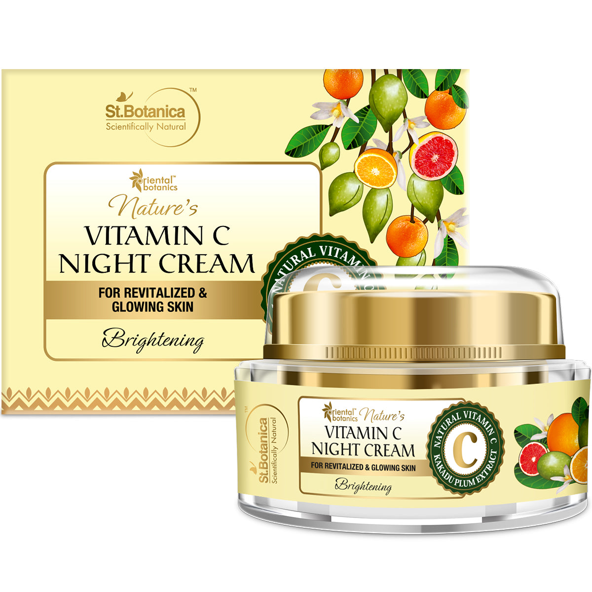 Oriental Botanics Nature's Vitamin C Brightening Face Night Cream - With Kakadu Plum - For Revitalized and Glowing Skin, 50 g