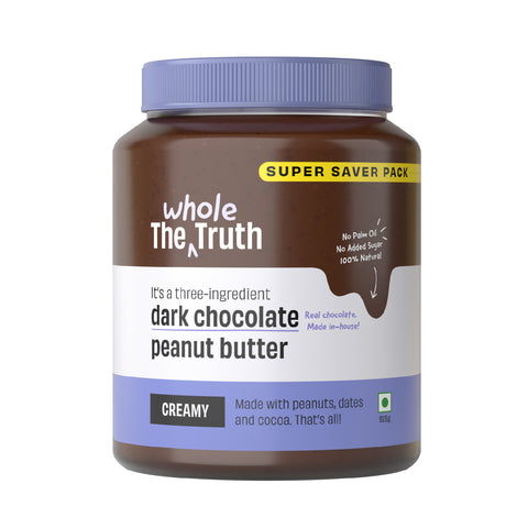 The Whole Truth - Supersaver Pack | Dark Chocolate Peanut Butter | Creamy | No Added Sugar | No Artificial Sweeteners| No Gluten | No Preservatives | 100% natural protein source