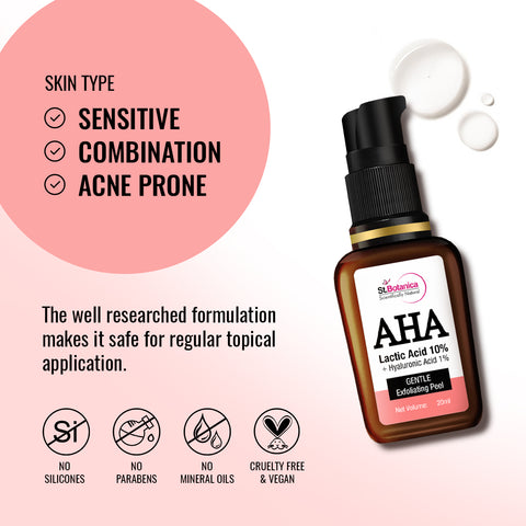 St.Botanica AHA Lactic Acid 10% & Hyaluronic Acid 1% Gentle Exfoliating Skin Peel, 20 ml