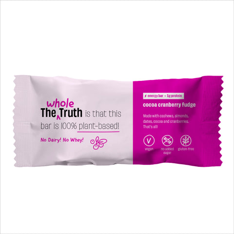 The Whole Truth - Energy Bars | Cocoa Cranberry Fudge | Pack of 6 x 40g | Dairy Free & Sugarfree | No Artificial Sweetener | Vegan | No Preservatives | All Natural | Healthy Snack