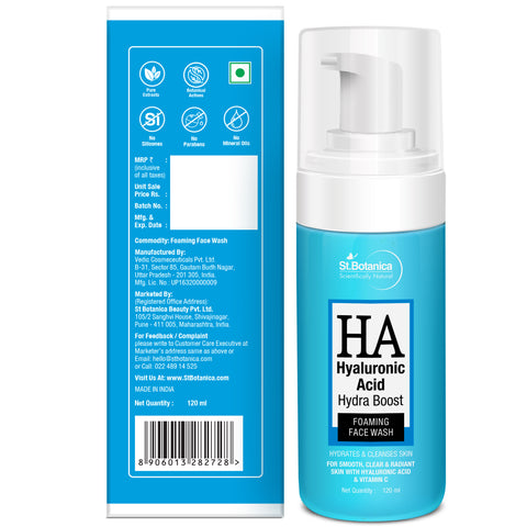 St.Botanica Hyaluronic Acid Hydra Boost Foaming Face Wash - No Parabens, Sulphate, Silicones, 120 ml (STBOT561)