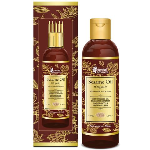 Oriental Botanics Sesame Oil for Hair and Skin Care - With Comb Applicator - Pure Oil with No Mineral Oil, Silicones, 200 ml