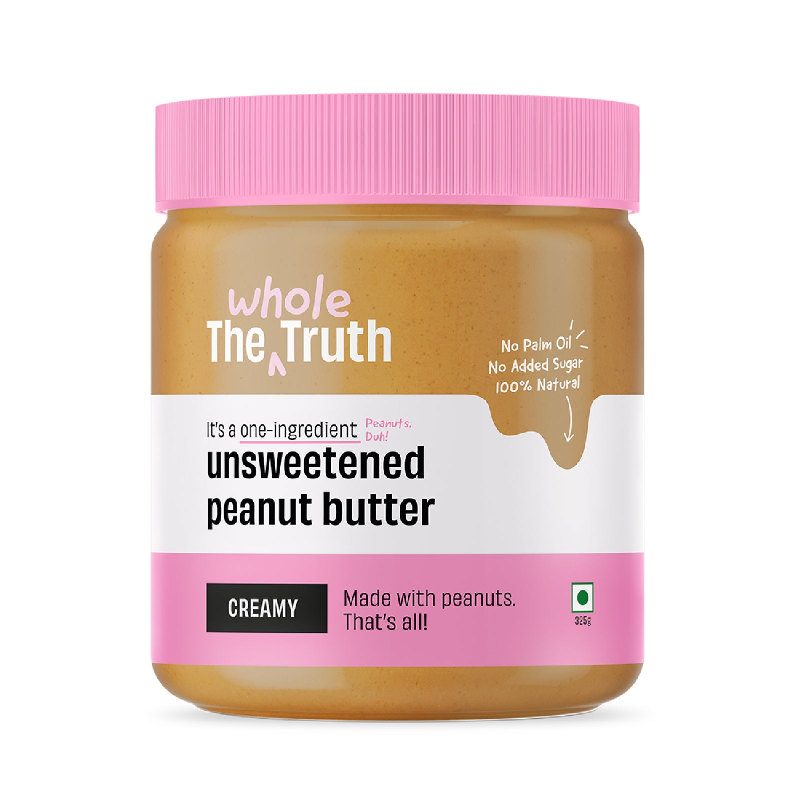 The Whole Truth - Unsweetened Peanut Butter - Creamy | No Added Sugar | High Protein | No Artificial Sweeteners | Vegan | No Gluten & Soy | No Preservatives | 100% Natural