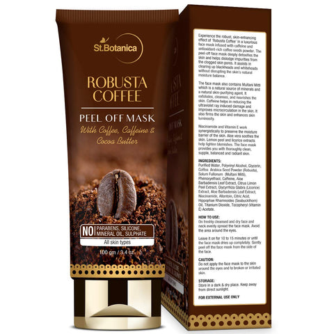 St.Botanica Robusta Coffee Peel Off Mask with Coffee, Caffeine And Cocoa Butter No SLS, Paraben, 100 ml