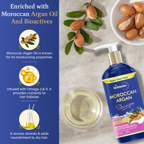 St.Botanica Moroccan Argan Hair Shampoo, 600ml with Moroccan Argan Oil to Nourish Dull & Dry Hair | Cruelty Free & Vegan | Paraben Free | No SLS/SLES