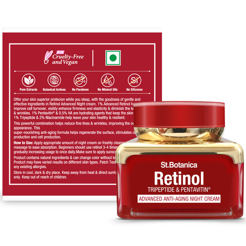 St.Botanica Retinol Advanced Anti Aging Night Cream - With Retinol, Vitamin C & Botanical Extracts - Wakeup To Intensly Moisturized Younger Looking Skin, 50 g (STBOT590)