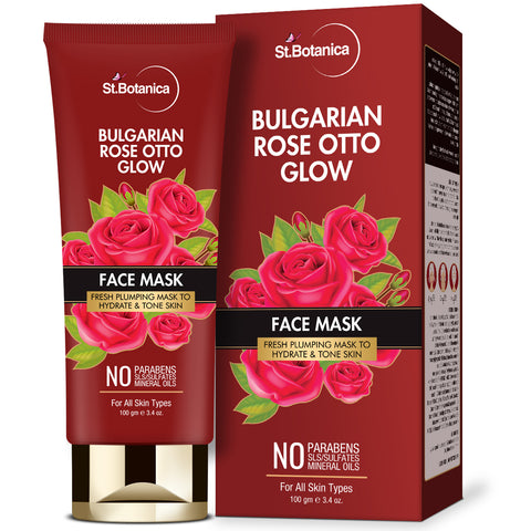 St.Botanica Bulgarian Rose Otto Glow Face Mask Fresh Plumping Mask To Hydrate and Tone Skin No Paraben and Sls, 100 g