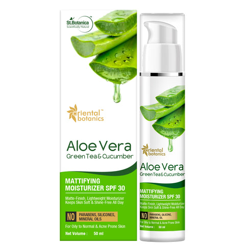 Oriental Botanics Aloe Vera, Green Tea & Cucumber Mattifying Face Moisturizer SPF 30, 50ml