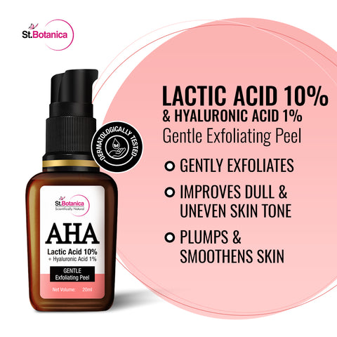 St.Botanica AHA Lactic Acid 10% & Hyaluronic Acid 1% Gentle Exfoliating Skin Peel, 20 ml