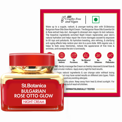 St.Botanica Bulgarian Rose Otto Glow Night Cream Brightening, Hydrating & Nourishing, 50 g (STBOT684)