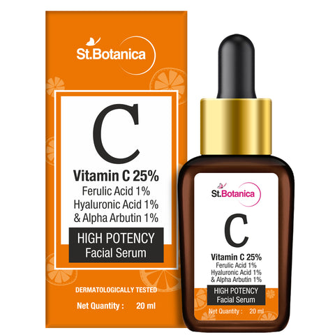 St.Botanica Vitamin C 25% + Ferulic Acid 1% + Hyaluronic Acid 1% + Alpha Arbutin 1%, High Potency Face Serum with Stable Vitamin C, 20 ml