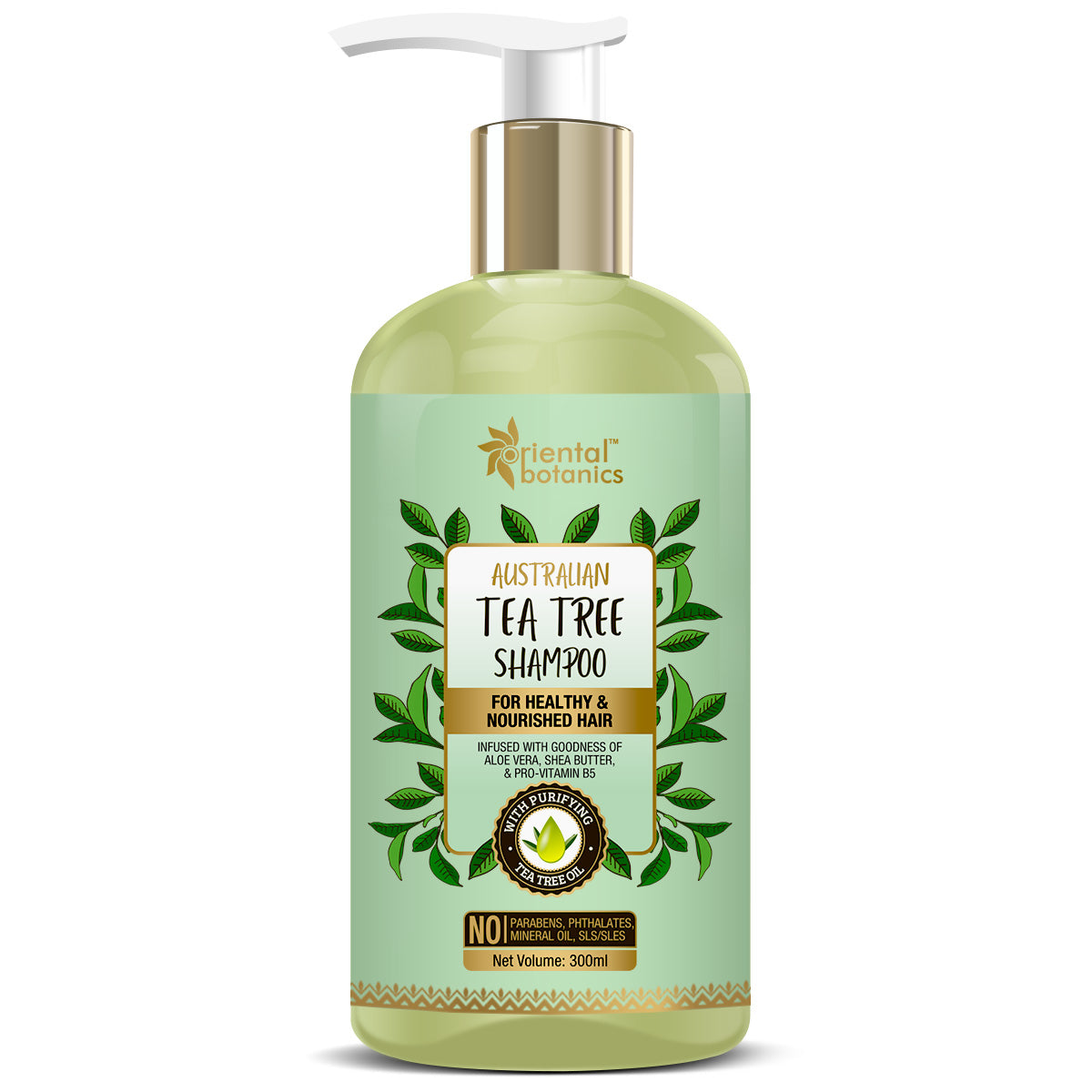 Oriental Botanics Australian Tea Tree Hair Shampoo - With Aloe Vera, Shea Butter - For Healthy and Nourished Hair - No Sls/ Sulphate, Paraben, Silicones, 300 ml