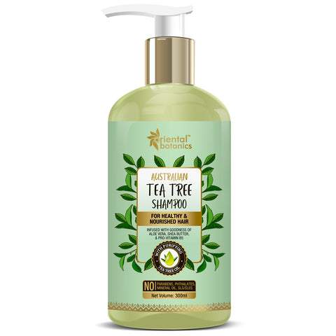 Oriental Botanics Australian Tea Tree Hair Shampoo - With Aloe Vera, Shea Butter - For Healthy and Nourished Hair - No Sls/ Sulphate, Paraben, Silicones, 300 ml