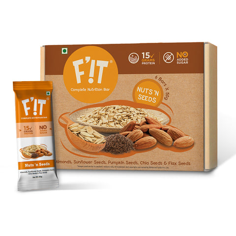 FiT Nutrition 15g Whey Protein Bar | Nuts N Seeds | Pack of 6 x 50gm