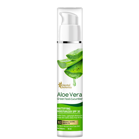 Oriental Botanics Aloe Vera, Green Tea & Cucumber Mattifying Face Moisturizer SPF 30, 50ml