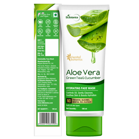 Oriental Botanics Aloe Vera, Green Tea & Cucumber Hydrating Face Wash - No Sulphate, Paraben, Silicone, 100 ml (ORBOT48)