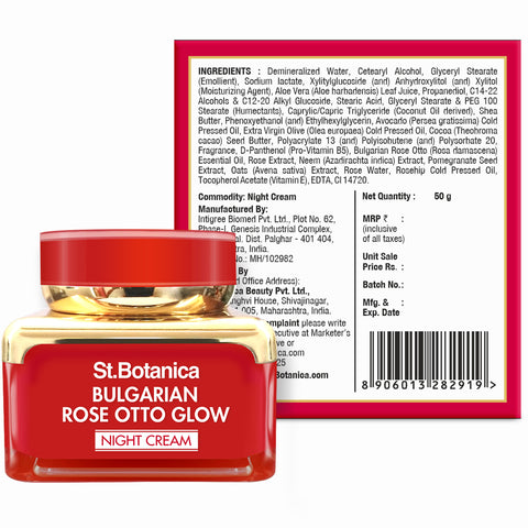 St.Botanica Bulgarian Rose Otto Glow Night Cream Brightening, Hydrating & Nourishing, 50 g (STBOT684)