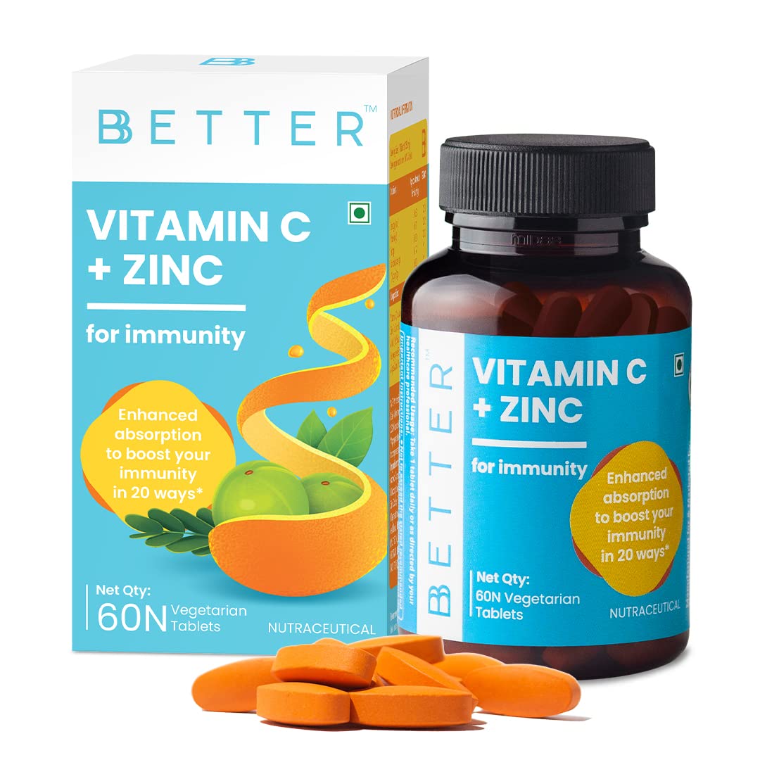 BBetter Vitamin C and Zinc tablets I For Immunity I 60 Veg Tablets