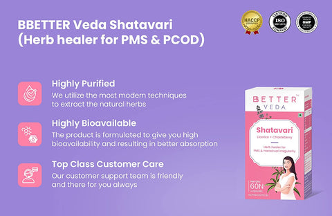 BBetter Shatavari Supplement for Women | For PCOS, PCOD, PMS I 60 Veg Capsules