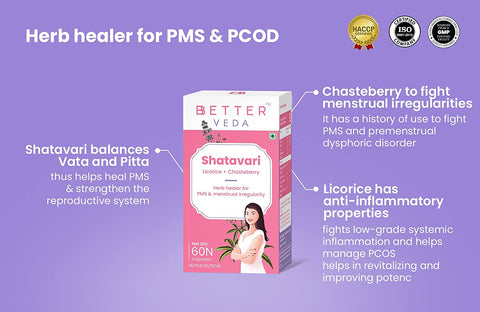 BBetter Shatavari Supplement for Women | For PCOS, PCOD, PMS I 60 Veg Capsules