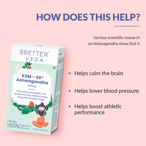 BBetter Ashwagandha Powder Capsules I 600mg I Relieves Stress & Improves Sleep I 60 capsules