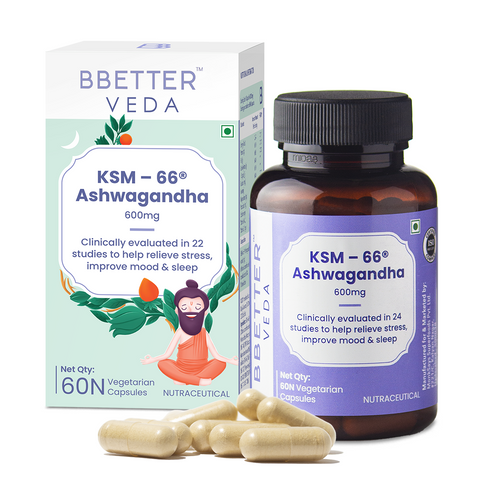 BBetter Ashwagandha Powder Capsules I 600mg I Relieves Stress & Improves Sleep I 60 capsules