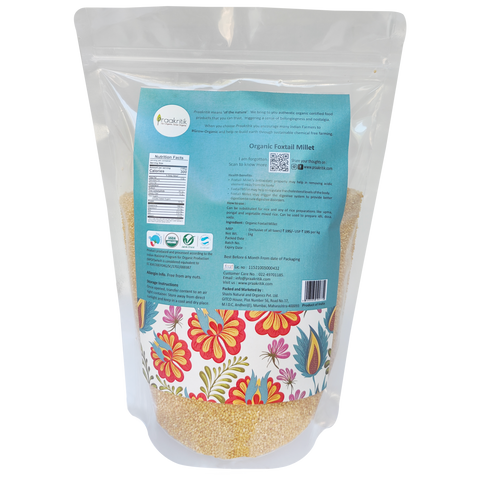 Praakritik Organic Foxtail Millets (Kangani) | High in Vit B12, Protein, Iron, Calcium | Maintains Blood Sugar | 1kg