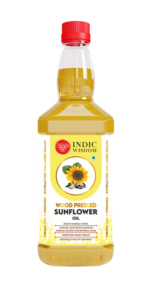 IndicWisdom Wood Pressed Sunflower Oil 1 Liter (Cold Pressed Sunflower Oil - Extracted on Wooden Churner)