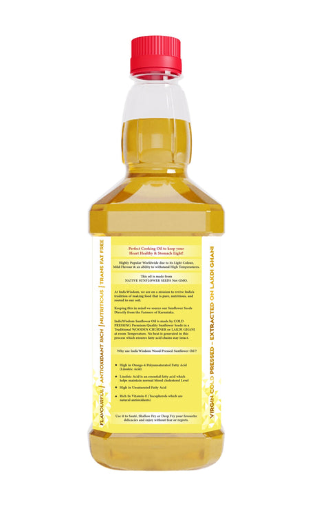 IndicWisdom Wood Pressed Sunflower Oil 1 Liter (Cold Pressed Sunflower Oil - Extracted on Wooden Churner)