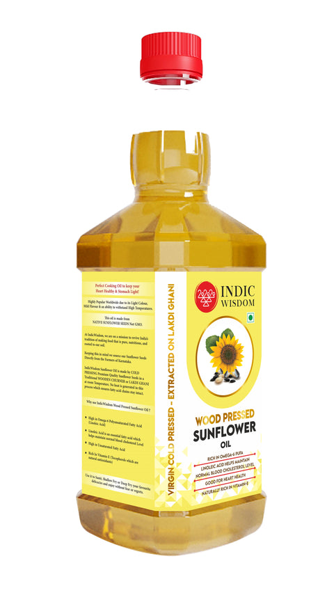 IndicWisdom Wood Pressed Sunflower Oil 1 Liter (Cold Pressed Sunflower Oil - Extracted on Wooden Churner)