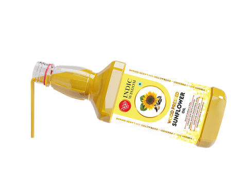 IndicWisdom Wood Pressed Sunflower Oil 1 Liter (Cold Pressed Sunflower Oil - Extracted on Wooden Churner)