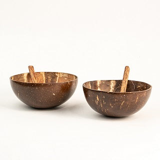 Thenga Mini Coconut Bowl /Shell + Spoon (Set of 2, 110 ml) | for Serving Sauce, Chutney, Dessert Bowl